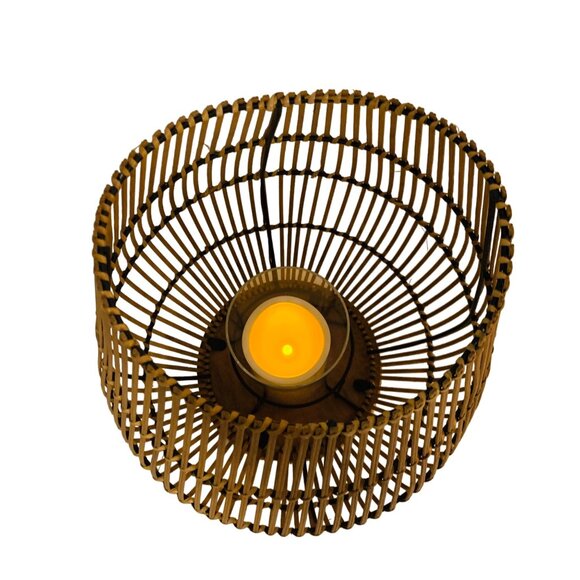 Boho Bamboo Candle Holder Lantern Glass Insert 16" Curved Rustic Home Decor Tabl - Picture 5 of 16